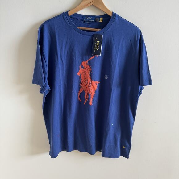 NWT Polo Ralph Lauren Classic Fit Big Pony Jersey T-Shirt Mens L Paint Splatter - Picture 1 of 16